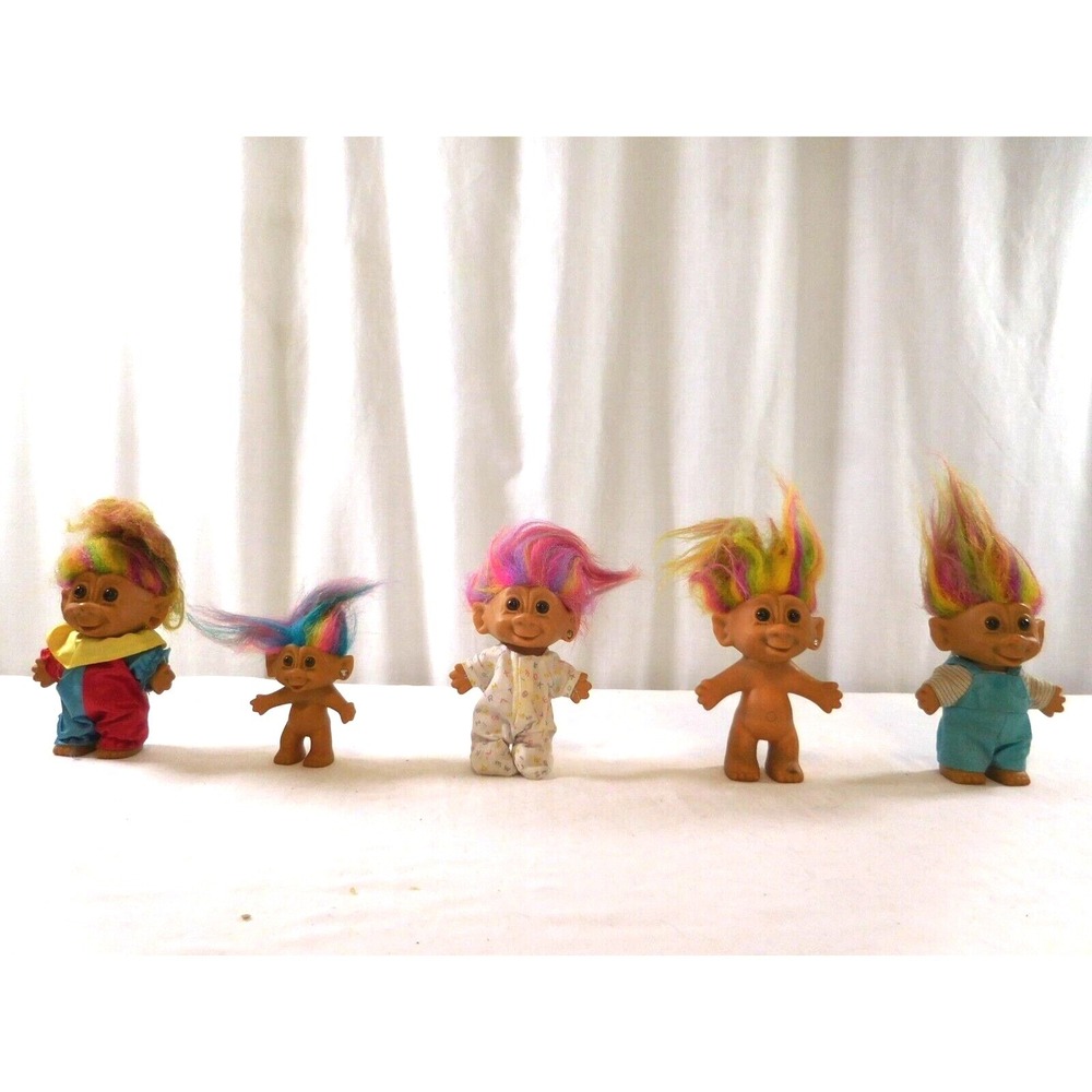 Trolls Bright of America Rainbow Hair Earring 3"‎  +  5" Dolls Dressed  Lot of 5